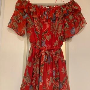 Red over the shoulder romper